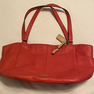Coach Vibrant coral/orange/watermelon red. pebble Leather Shoulder Bag